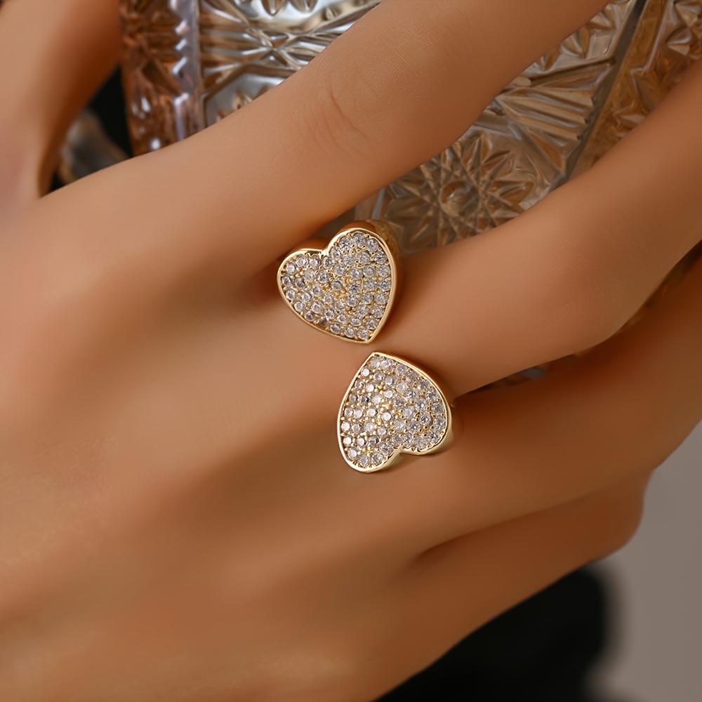 Heart-Shaped Open Ring Set with Synthetic Zirconia